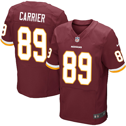 Men's Elite Derek Carrier Nike Jersey Burgundy Red Home - #89 NFL Washington Redskins